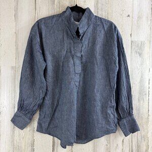 Ann Mashburn Anaya Popover Shirt Sz S Indigo Cotolino Chambray Button Up